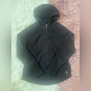 Spyder Black Full-Zip Hooded Performance Skiing / Snowboarding Layer